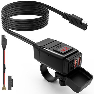 Powstation QC3.0 Încărcător USB pentru motociclete Încărcător rapid cu celule impermeabile Priză USB pentru autocicletă cu voltmetru Accesorii pentru motociclete