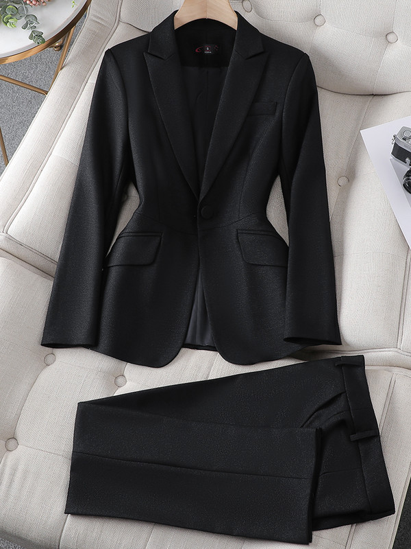 Negru cafea mov Blazer cu un singur buton și costum pantalon formal femei doamne cu mânecă lungă îmbrăcăminte de lucru pentru afaceri Set subțire 2 piese