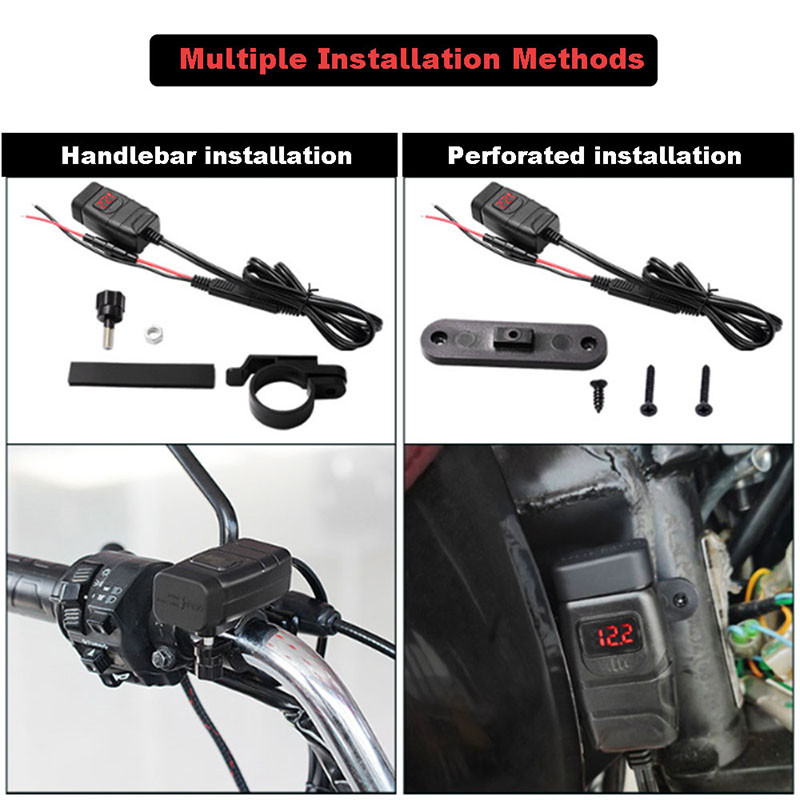 Φορτιστής USB μοτοσυκλέτας Anchtek QC3.0 Τιμόνι γρήγορης φόρτισης Αδιάβροχος προσαρμογέας πρίζας 12V με αξεσουάρ μοτοσικλέτας βολτόμετρο