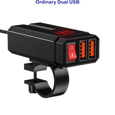 Φορτιστής μοτοσυκλέτας Ouspow 12V 36W QC3.0 Ψηφιακή οθόνη Διπλής USB Fast Charger Τηλεφώνου Βολτόμετρο Θερμόμετρο Υποδοχή φορτιστή τηλεφώνου