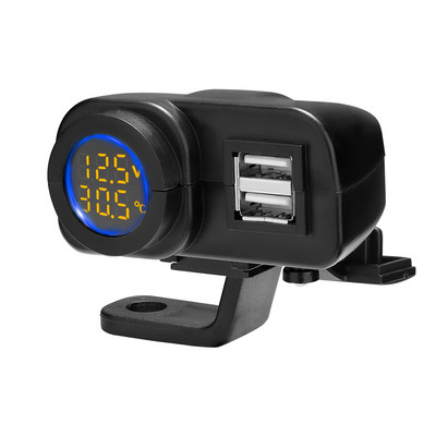 Φορτιστής μοτοσυκλέτας Ouspow 12V 36W QC3.0 Ψηφιακή οθόνη Διπλής USB Fast Charger Τηλεφώνου Βολτόμετρο Θερμόμετρο Υποδοχή φορτιστή τηλεφώνου