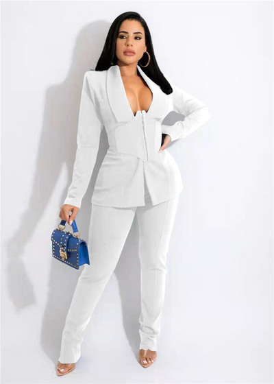 Seturi elegante de 2 piese pentru dama de birou Ținute pentru femei Corset Blazer haină și pantaloni creion Costum de afaceri Îmbrăcăminte de lucru Set asortat Uniforma