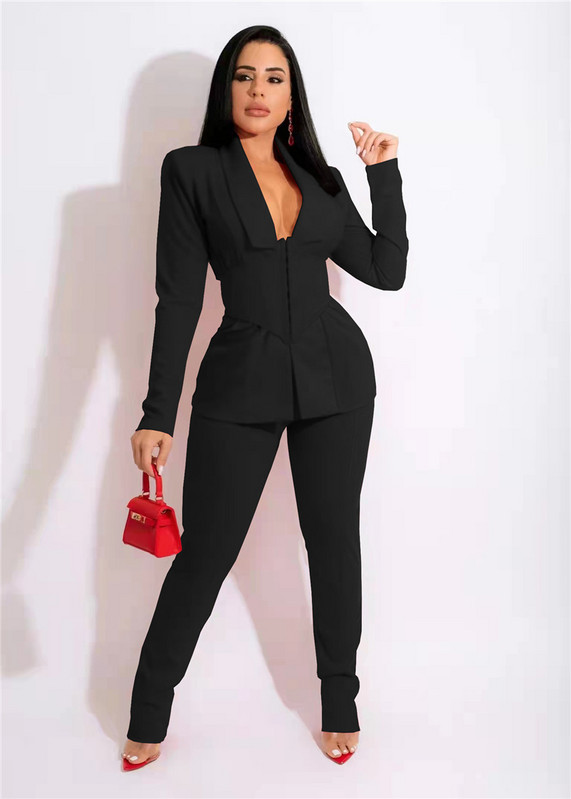 Seturi elegante de 2 piese pentru dama de birou Ținute pentru femei Corset Blazer haină și pantaloni creion Costum de afaceri Îmbrăcăminte de lucru Set asortat Uniforma