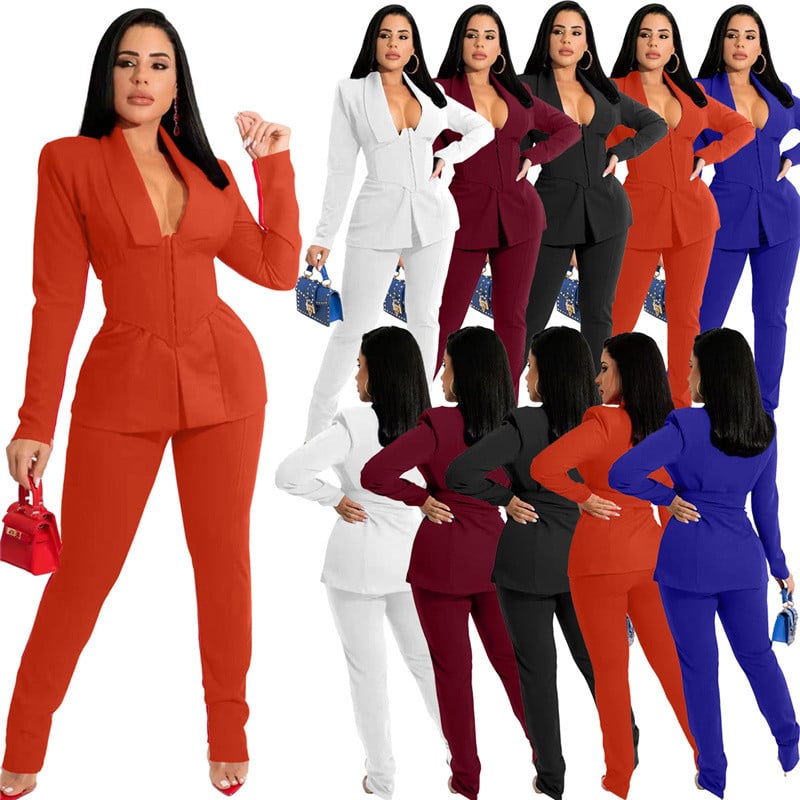Seturi elegante de 2 piese pentru dama de birou Ținute pentru femei Corset Blazer haină și pantaloni creion Costum de afaceri Îmbrăcăminte de lucru Set asortat Uniforma