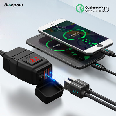 Bloopow dvostruki USB punjač za motocikle 12V QC3.0 brzi punjač Vodootporna USB utičnica s voltmetrom Dodaci za motocikle