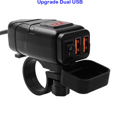 Încărcător dublu USB pentru motociclete Bloopow, 12V QC3.0, încărcător rapid, priză USB impermeabilă cu voltmetru Accesorii pentru motociclete