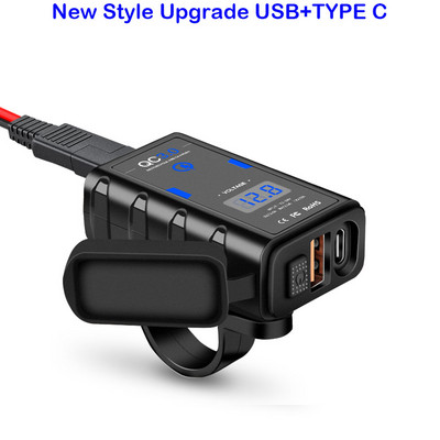 Încărcător dublu USB pentru motociclete Bloopow, 12V QC3.0, încărcător rapid, priză USB impermeabilă cu voltmetru Accesorii pentru motociclete