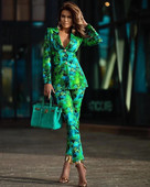 2021 Uus moedisainer Stiilne bleiser ja ülikonnapükste ülikond Kaheosaline komplekt Naiste uhke lilledega trükitud ülikond