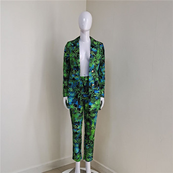 2021 Νέος Σχεδιαστής Μόδας Κομψό κοστούμι παντελόνι με σακάκι και κοστούμι Σετ δύο τεμαχίων Γυναικείο υπέροχο κοστούμι με στάμπα με λουλούδια