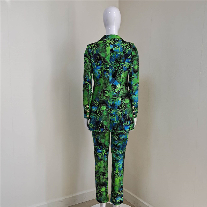 2021 Uus moedisainer Stiilne bleiser ja ülikonnapükste ülikond Kaheosaline komplekt Naiste uhke lilledega trükitud ülikond