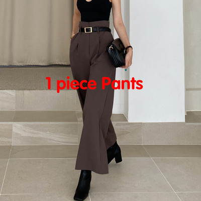 Sister Fara Elegantne kevadine naiste kaheosaline komplekt pikkade varrukatega lühikeste bleiseriga + kõrge vöökohaga, laia säärega pikad püksid, sügisene vabaaja 2-osaline komplekt