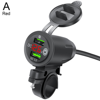 Mootorratta modifitseeritud laadija kiirlaadija, topelt-USB QC3.0 LED-voltmeeter, ekraan kahe USB laadija pistikupesaga mootorratta osad