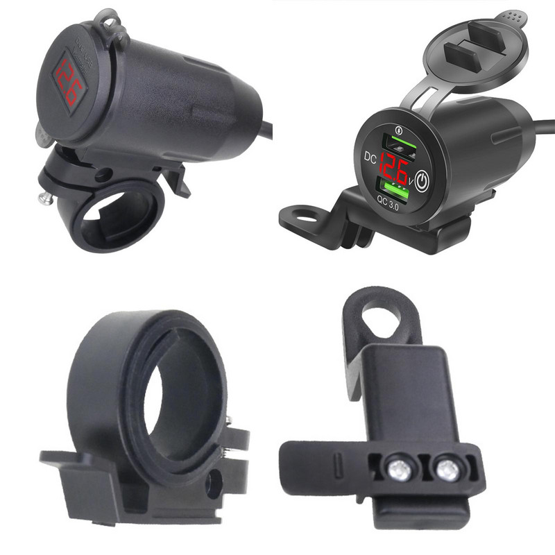 Mootorratta modifitseeritud laadija kiirlaadija, topelt-USB QC3.0 LED-voltmeeter, ekraan kahe USB laadija pistikupesaga mootorratta osad