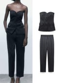 TFMLN Γυναικεία Σετ Μπλέιζερ 2022 Pretty Strapless μονό στήθος ίσιο παντελόνι Βασικό παντελόνι με φερμουάρ Causal κοστούμια