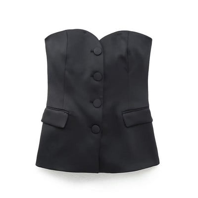 TFMLN Γυναικεία Σετ Μπλέιζερ 2022 Pretty Strapless μονό στήθος ίσιο παντελόνι Βασικό παντελόνι με φερμουάρ Causal κοστούμια