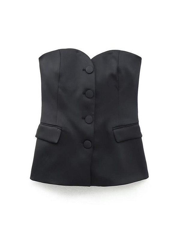 TFMLN Γυναικεία Σετ Μπλέιζερ 2022 Pretty Strapless μονό στήθος ίσιο παντελόνι Βασικό παντελόνι με φερμουάρ Causal κοστούμια