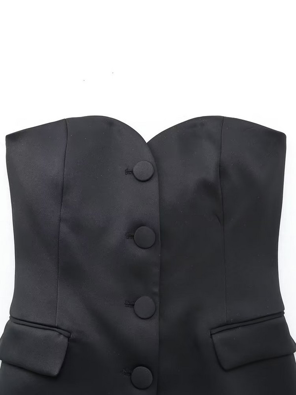 TFMLN Γυναικεία Σετ Μπλέιζερ 2022 Pretty Strapless μονό στήθος ίσιο παντελόνι Βασικό παντελόνι με φερμουάρ Causal κοστούμια