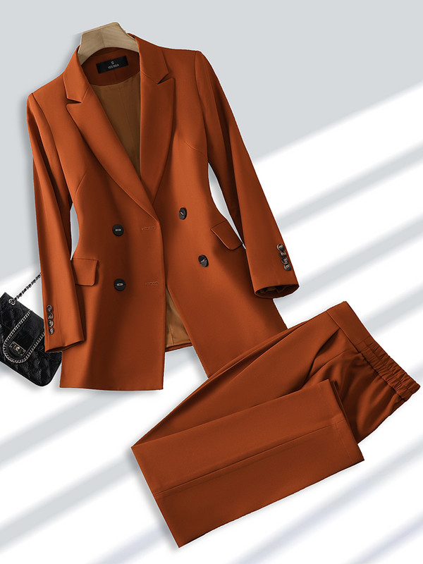 Μπεζ μαύρο χακί γυναικείο παντελόνι επίσημο σετ 2 τεμαχίων Γυναικείο επαγγελματικό φόρεμα γραφείου Μπλέιζερ και παντελόνι για το χειμερινό φθινόπωρο