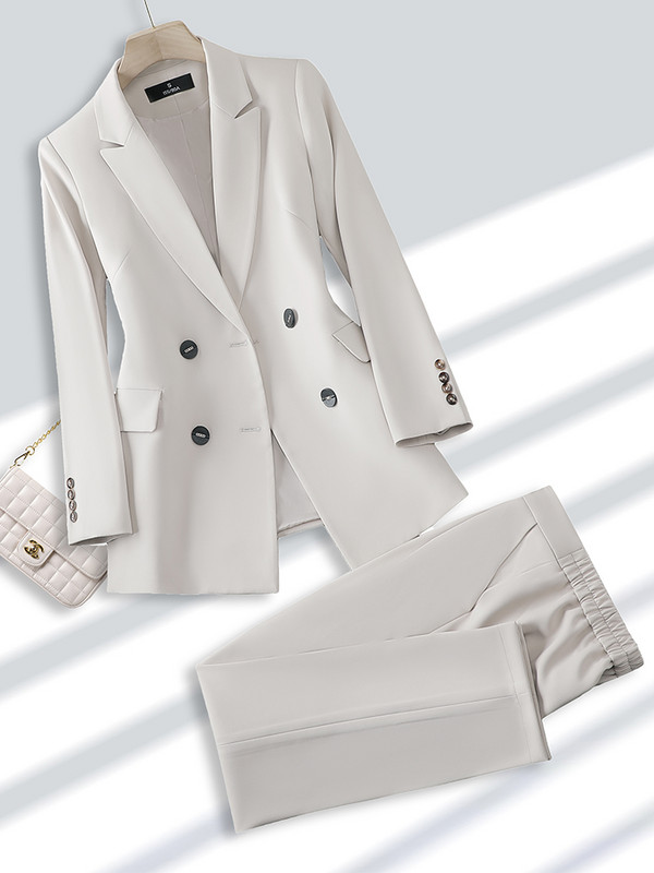 Μπεζ μαύρο χακί γυναικείο παντελόνι επίσημο σετ 2 τεμαχίων Γυναικείο επαγγελματικό φόρεμα γραφείου Μπλέιζερ και παντελόνι για το χειμερινό φθινόπωρο