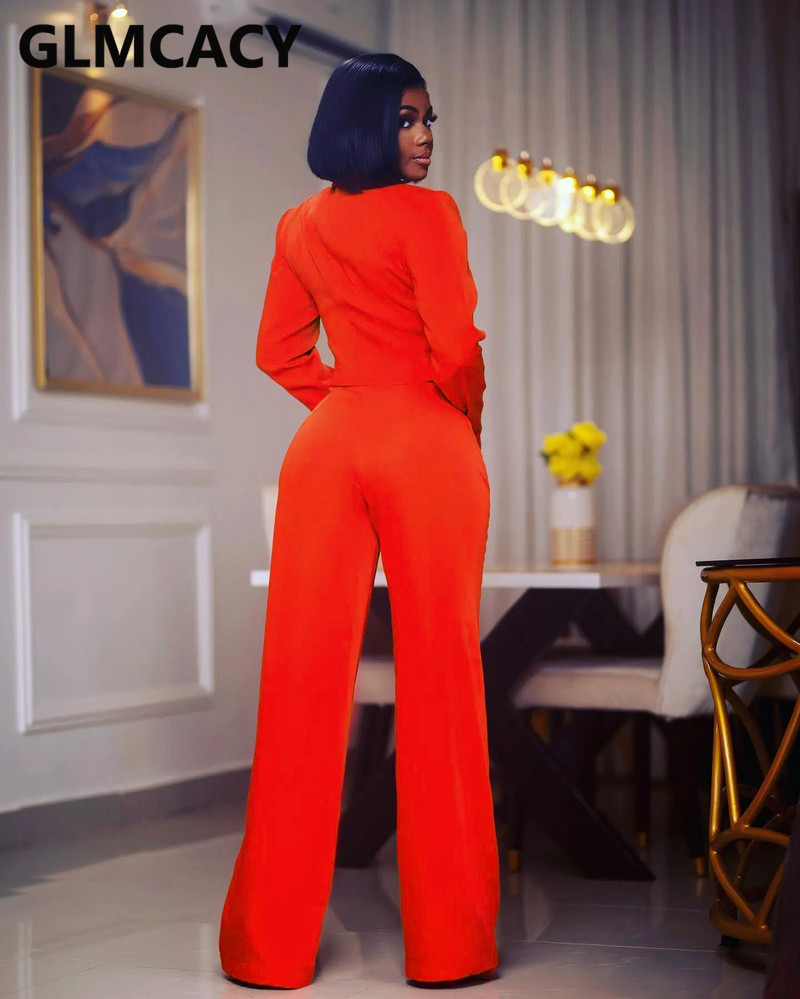 Divdaļīgi sieviešu bikšu komplekti ar vienrindu žaketi un platas bikses ar augstu vidukli