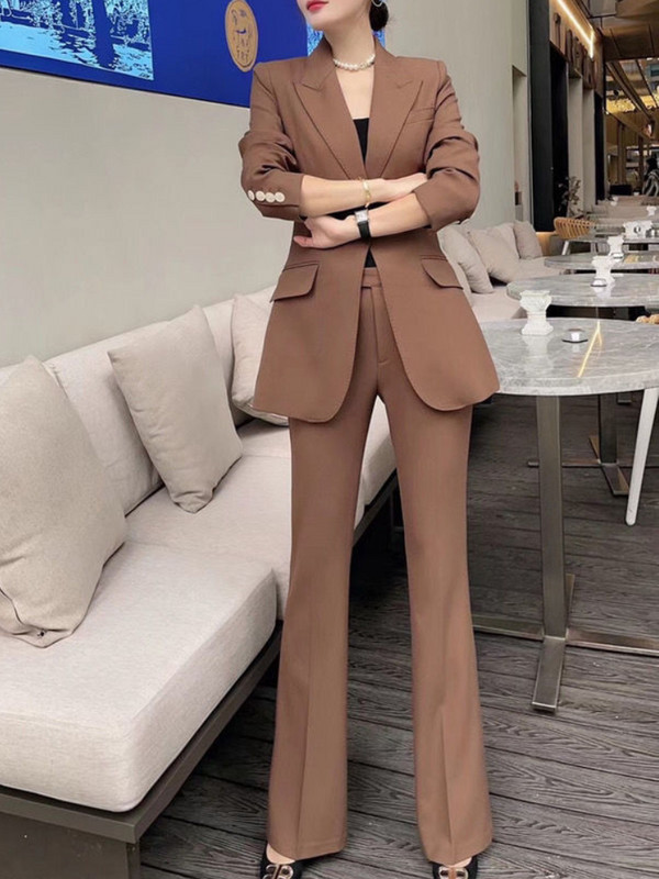Moda coreeană Vintage femei Blazer costum pantaloni birou formal nasturi jachete pantaloni drepți ținute femei set 2 piese