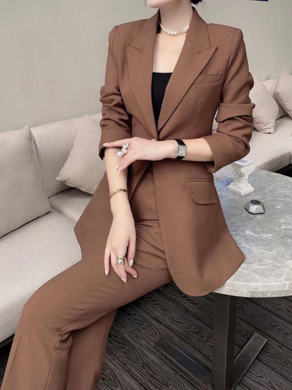 Moda coreeană Vintage femei Blazer costum pantaloni birou formal nasturi jachete pantaloni drepți ținute femei set 2 piese