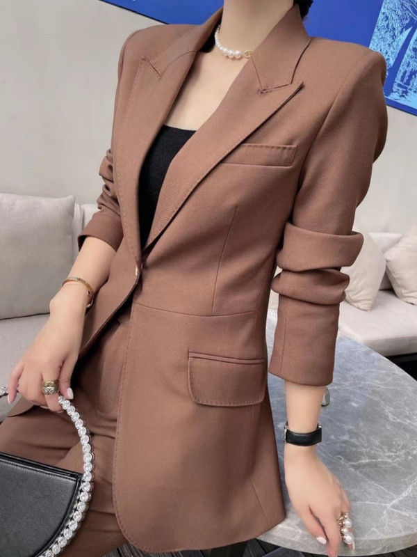 Moda coreeană Vintage femei Blazer costum pantaloni birou formal nasturi jachete pantaloni drepți ținute femei set 2 piese