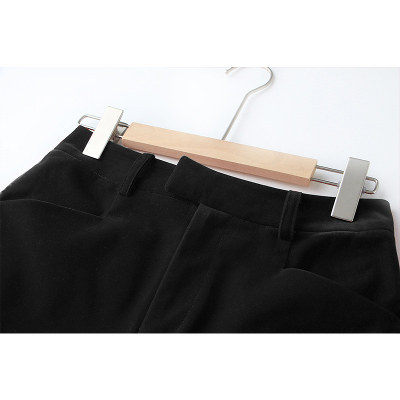 Set blazer și pantaloni din catifea neagră de calitate superioară pentru femei Seturi subțiri formale din 2 piese