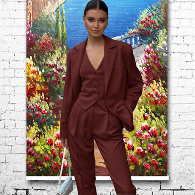 Γυναικείο κοστούμι Παντελόνι 3 τεμαχίων Επίσημο Γραφείο Work Party Fashion Jacket Γυναικείο σακάκι Παντελόνι Γιλέκο спортивный костюм женск