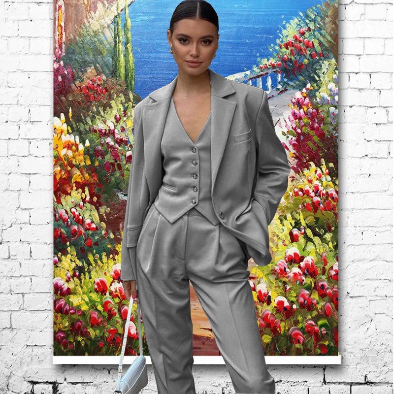Γυναικείο κοστούμι Παντελόνι 3 τεμαχίων Επίσημο Γραφείο Work Party Fashion Jacket Γυναικείο σακάκι Παντελόνι Γιλέκο спортивный костюм женск