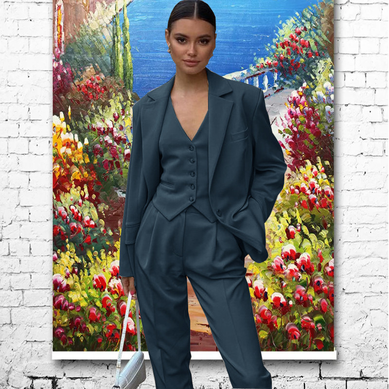 Γυναικείο κοστούμι Παντελόνι 3 τεμαχίων Επίσημο Γραφείο Work Party Fashion Jacket Γυναικείο σακάκι Παντελόνι Γιλέκο спортивный костюм женск