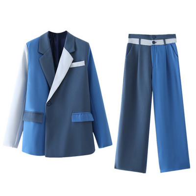 DEAT 2023 Modni novi proljetni sako s jednim gumbom + hlače ravnih nogavica kontrastne boje Ležerni dvodijelni setovi Ženski 13V1890