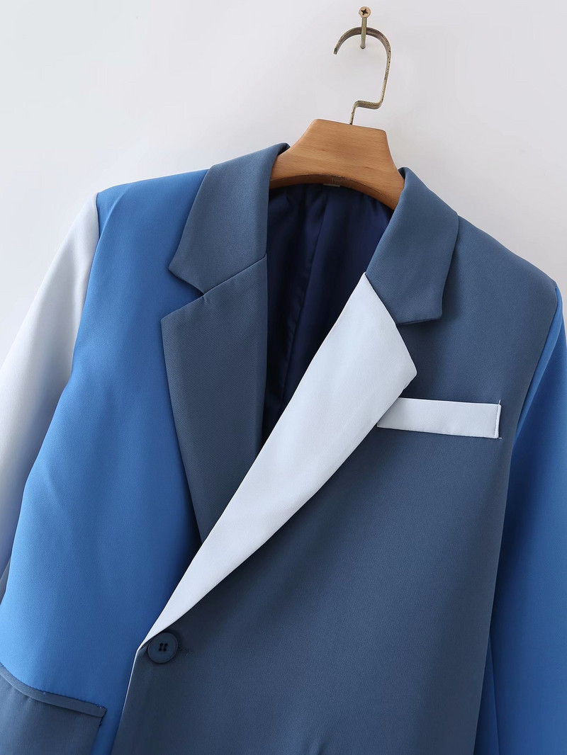 DEAT 2023 Modni novi proljetni sako s jednim gumbom + hlače ravnih nogavica kontrastne boje Ležerni dvodijelni setovi Ženski 13V1890