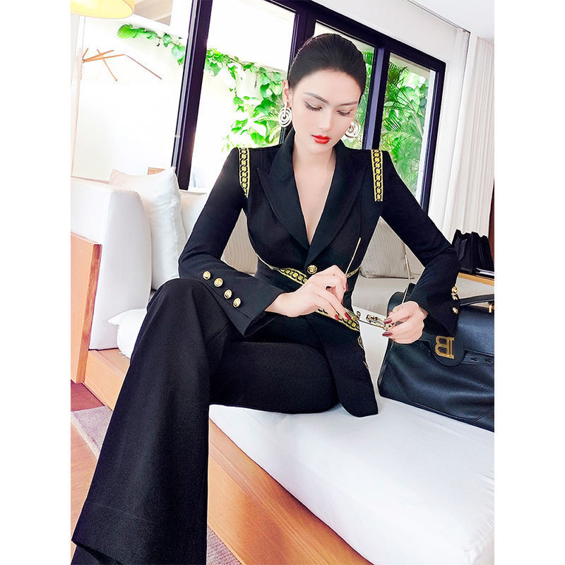 2021. aasta uus kevadsügisene naiste elegantne 2-osaline naiste nööpidega bleiseri ja lainetusega pükstekomplekt, naiste lahtised kontoriülikonnad L808