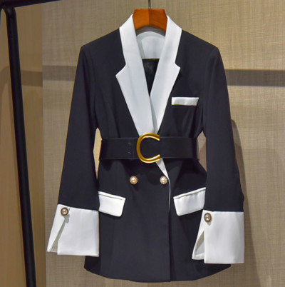 Naiste vabaaja ühevärviline pikkade varrukatega reväär Kaelusega bleiser Kevad-sügis kontoris Daami tänavarõivad või pikad püksid, mood temperament