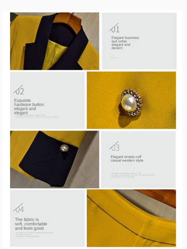 Naiste vabaaja ühevärviline pikkade varrukatega reväär Kaelusega bleiser Kevad-sügis kontoris Daami tänavarõivad või pikad püksid, mood temperament