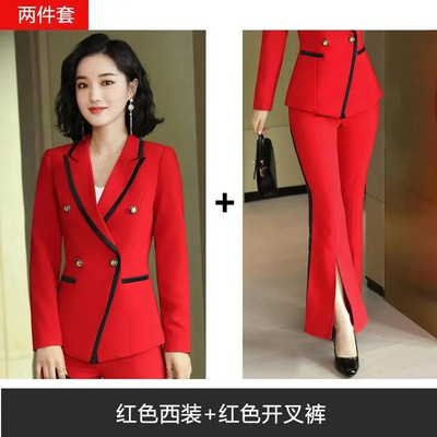 Costum formal cu pantaloni pentru femei, pentru serviciul de birou, uniformă, pentru doamne, sacou, jachetă cu pantaloni, set de vânt pentru navetă