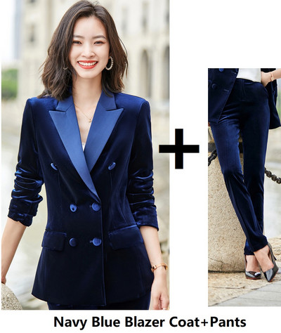 Visokokvalitetni dizajn formalnih uniformi od baršuna Odijela s hlačama Elegantna vinska odjeća za žene Poslovna radna odjeća Sakoi dugih rukava Jesen Zima