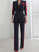 Επίσημα ρούχα 2 τεμαχίων Κομψά γυναικεία ιδιοσυγκρασία Mujer με διπλό στήθος λεπτή φόρμα blazer κοστούμι μακρύ παντελόνι Παντελόνι σετ