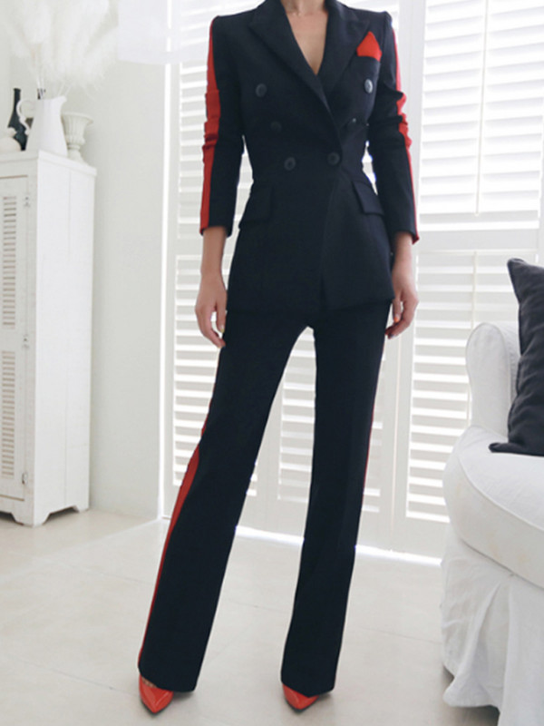 Επίσημα ρούχα 2 τεμαχίων Κομψά γυναικεία ιδιοσυγκρασία Mujer με διπλό στήθος λεπτή φόρμα blazer κοστούμι μακρύ παντελόνι Παντελόνι σετ