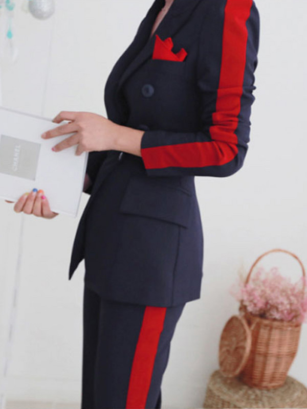 Επίσημα ρούχα 2 τεμαχίων Κομψά γυναικεία ιδιοσυγκρασία Mujer με διπλό στήθος λεπτή φόρμα blazer κοστούμι μακρύ παντελόνι Παντελόνι σετ