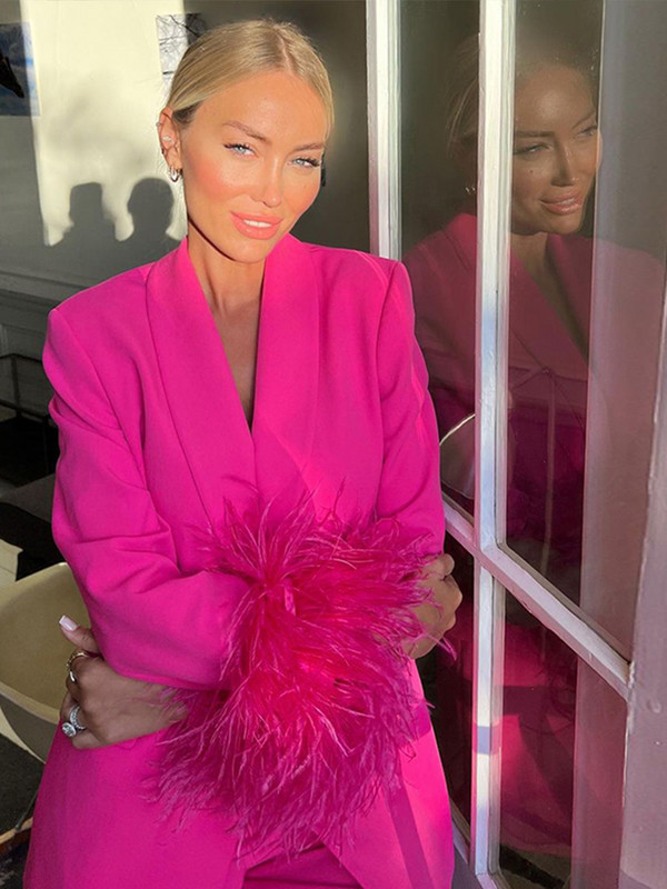 Seturi de pantaloni blazer cu mâneci cu pene, jachetă cu un singur buton, pantaloni cu fermoar, toamnă iarnă, ținute de birou, îmbrăcăminte