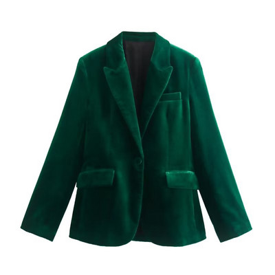 Blazer de catifea pentru femei, toamnă și iarnă 2022, la modă ocazională, cu rever cu mânecă lungă, jachetă solidă cu buzunar + pantaloni tuburi lați