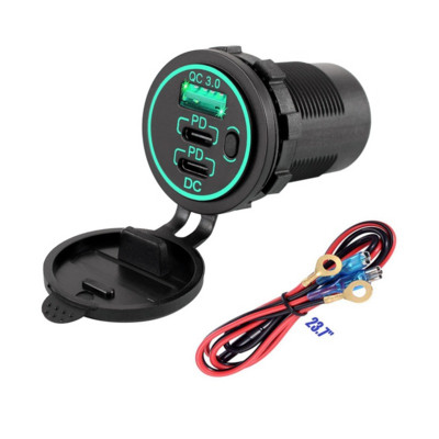 USB C autolaadija pesa 12 V/24 V mitu USB-väljundit Kaks 45 W PD USB-C ja QC3.0 porti koos toitelülitiga kiire autoadapteriga