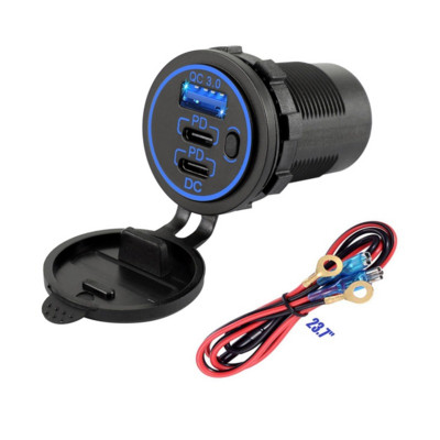 USB C autolaadija pesa 12 V/24 V mitu USB-väljundit Kaks 45 W PD USB-C ja QC3.0 porti koos toitelülitiga kiire autoadapteriga