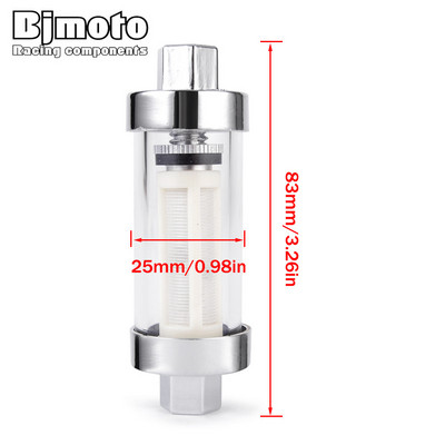 Filtru universal de combustibil cromat din sticlă reală re-curățabil în linie lung scurt 1/4'';5/16'';3/8'' 6MM 8MM 10MM