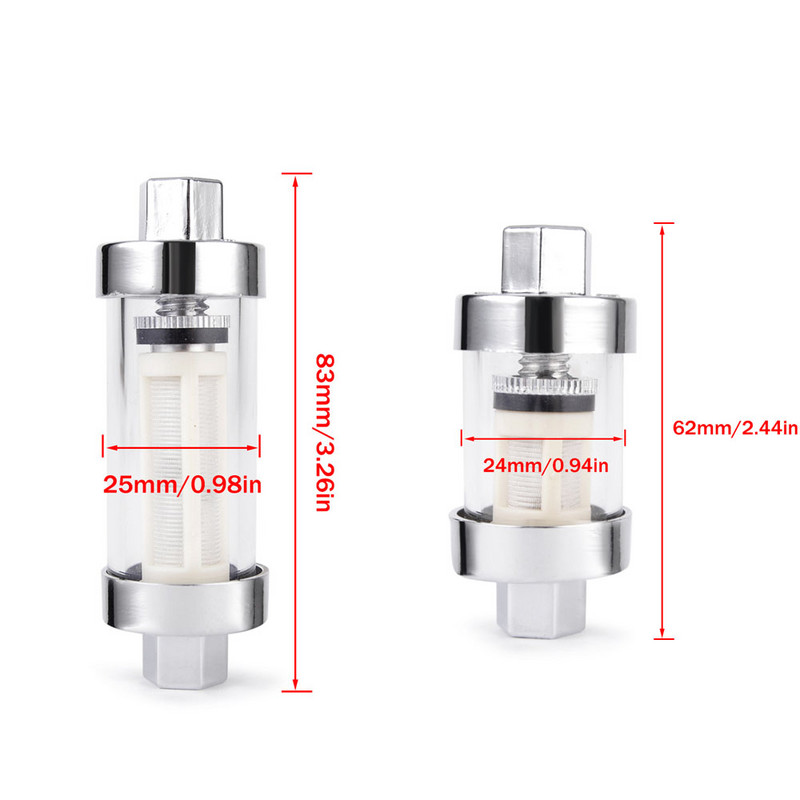 Filtru universal de combustibil cromat din sticlă reală re-curățabil în linie lung scurt 1/4'';5/16'';3/8'' 6MM 8MM 10MM