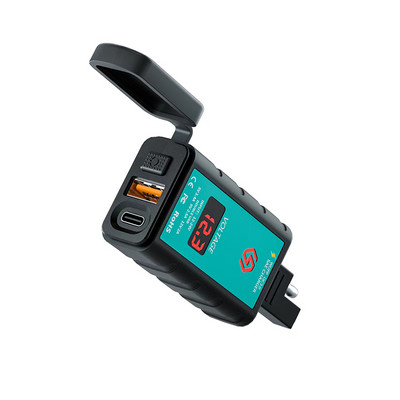 Mootorrattalaadija SAE pistik USB-tüüpi C pistikupessa 12 V USB mootorratta kiirlaadimisadapter koos voltmeetri veekindla lülitiga