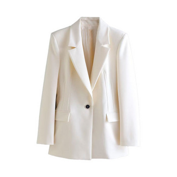 2022 Chic Fashion Office Women White Blazer Vintage Long Sleeve Slim Fit Дамско връхно облекло Стилни топове