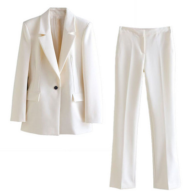 2022 Chic Fashion Office Femei Blazer alb cu un singur buton Vintage cu mânecă lungă Slim Fit Doamnă îmbrăcăminte exterioară Topuri elegante